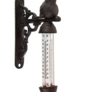 Cast Iron BIRD TOPPER Outdoor Thermometer Triple Strips Victorian Style